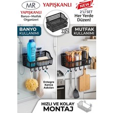 Seg Home SegyHome Yapışkanlı Banyo ve Mutfak Düzenleyici Organizer Sepet 2'li Set – Delmesiz Kancalı Askılı Banyo Rafı Entegre Kancalı Çok Amaçlı Duvar Rafı