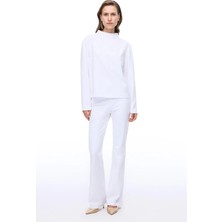 Animas Slim Fit Kısa Boy Düşük Kollu Yarım Dik Yaka Beyaz Bluz