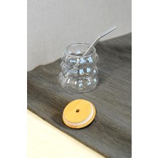 Bambu Kapaklı Üzüm Taneii Cam Pipetli 350 ml Borosilikat Bardak