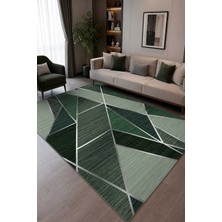 Qatalina Modern Geometrik Yeşil Kaymaz Taban Dijital Baskı Salon Oturma Odası Halısı 4 Mevsim