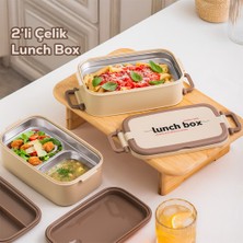 Porsima 1559 Isı Yalıtımlı Paslanmaz Çelik 2 Katlı 3 Bölmeli Vakumlu Yemek Termosu Beslenme Kutusu Taşınabilir Lunch Box Sefer Tası