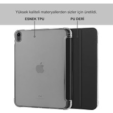 Apple iPad Air 5 / Air 4 10.9 Inç Uyumlu Smart Kılıf, Apple Pencil Kalemlikli, Trifold, Esnek, Mat, Darbeye Tam Dayanıklı Tablet Kılıfı (Siyah)