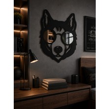 Aybu Prolaser & Design Aybu Design Gözlüklü Husky Duvar Dekoru ve Ayna - 25X35CM Modern Ahşap Duvar Süsü