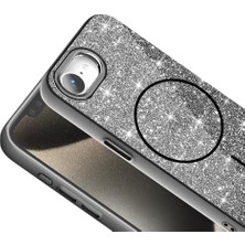 iPhone 17E ile Uyumlu Parlayan Simli Yüzey Renkli Magsafe ile Uyumlu Wireless Şarj Özellikli x Z-Okso iPhone 17E Için Kapak Siyah