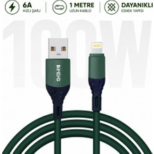İmeng 6A 100W UsbA to Lightning Data ve Hızlı Şarj Kablosu ML60 Yeşil