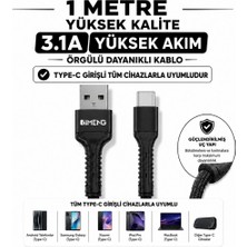 Imeng 3A Usba To Type-C Pro Braided Örgülü Data ve Hızlı Şarj Kablosu Siyah