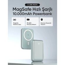 S-Link MG311 10000MAH PD20W Magsafe 15W Kablosuz Type-C Mavi Taşınabilir Metal Şarj Cihazı Powerbank