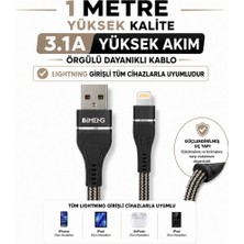 Imeng 3A Usba To Lightning Pro Braided Data ve Hızlı Şarj Kablosu Siyah