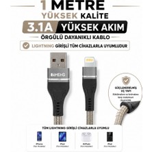 Imeng 3.1A Usba To Lightning Örgülü Data ve Hızlı Şarj Kablosu ML108 Gri