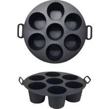 Airfryer Silikon Kek Pişirme Kalıbı 7 Bölmeli, Silikon Cupcake Kek Pişirme Kabı Air Fryer Muffin Fırın Kalıbı (1 Adet Siyah - 20 Cm)