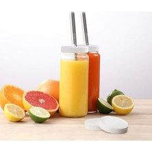 1 Adet 480ML (Pipet ve 2 Kapaklı) Cam Bardak, Hava Geçirmez Kapak, Meyve Suyu, Boba, Smoothie,şeffaf
