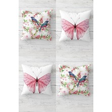 Daldaki Sinekkuşu Kelebek Vintage Gizli Fermuarlı Kırlent Kılıfı Koltuk Yastık Kılıfı TAKIM(4ADET), Yeşil-Mavi-Pembe 45 x 45