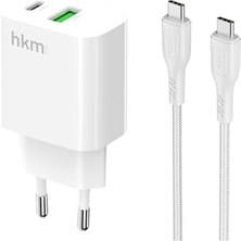 Bolt Duo 20W Usb-A ve Type-C Çift Portlu Hızlı Şarj Aleti, Type-C Kablo ve Adaptör Seti, Beyaz