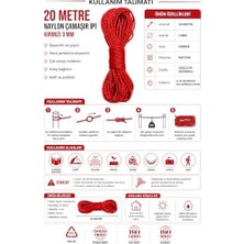 20 Metre Kırmızı Naylon Ip 3 Mm, Çok Amaçlı Dayanıklı Çamaşır Ipi, Kamp Bahçe Balkon Hamak ve Taşıma Sabitleme Ipi, Dayanıklı Çamaşır Ipi Kalın, Asma Ipi Güçlü Halat Ip, Sağlam Ip, Kaliteli