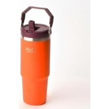 Paslanmaz Çelik Termos Matara - 900 ml (1 Litre) Kapasiteli, Pipetli ve Emzikli Çelik Suluk (4 Renk Seçeneği) (Turuncu)