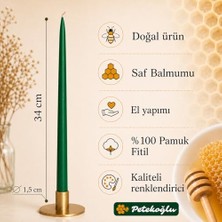 (6 Adet x 34CM) Konik Balmumu Mum Şamdan Mumu Doğal Petek Bal Mumu Dekoratif Beeswax Candle Yeşil Şamdan Mumu