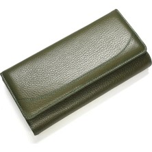Meegora %100 Gerçek Deri Natural Haki/yeşil Renk Dokulu Kadın Cüzdan - Çok Bölmeli