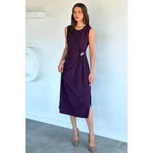 Gülseli Kadın Toka Detaylı Yırtmaçlı Elbise P-00022324