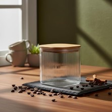 Bambu Kapaklı Kare Cam Saklama Kavanozu (10X10 Cm) - Vakum Kapaklı Şeffaf Erzak Kabı ve Mutfak Düzenleyici Organizatör