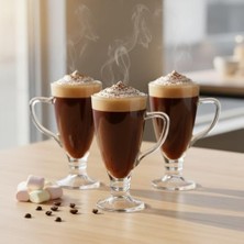 3’lü Cam Kupa Seti 250 ml – Ayaklı Şeffaf Kahve ve Tatlı Bardağı – Latte, Cappuccino, Sıcak Çikolata Için