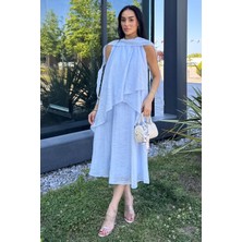 Gülseli Perry Kadın Omuz Şal Detaylı Kat Kat Elbise P-00022165