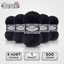 Alize Süperlana Maxi - 60 Siyah - 5'li Paket - 100GR/100M - El Örgü Ipi - Atkı Hırka Yelek Kazak Şal Ipi