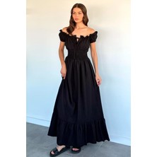 Gülseli Kadın Omuz Fırfırlı Bel Lastikli Elbise P-00022332