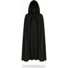 TANOZEL Siyah Kapüşonlu Halloween Cadı Pelerini 120 cm - Cadılar Bayramı Vampir Drakula Kostüm Pelerin