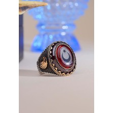 Innuendo Jewelry 925 Ayar Gümüş Ay Yıldız Kartal Işlemeli Erkek Yüzük
