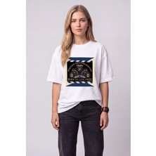 Black Nova Oversize Baskılı Unisex %100 Pamuk T-Shirt Live Free Beyaz