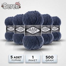 Alize Süperlana Maxi - 203 Denim Melanj - 5'li Paket - 100GR/100M - El Örgü Ipi - Atkı Hırka Yelek Kazak Şal Ipi