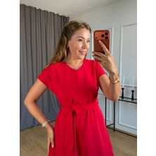 Size Özgü Kırmızı Kuşaklı Çan Elbise