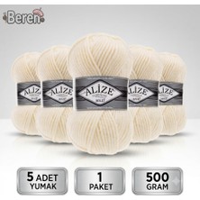 Alize Süperlana Maxi - 599 Fil Dişi - 5'li Paket - 100GR/100M - El Örgü Ipi - Atkı Hırka Yelek Kazak Şal Ipi