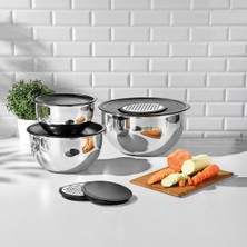 Nehir Silver Çelik Sade 9 Parça Rendeli Karıştırma Kabı Takımı