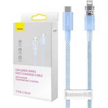 Explorer Serisi Hızlı Şarj Kablosu Akıllı Sıcaklık Kontrolü Type-C To Ip 20W, 1m, Mavi
