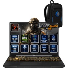 Asus Tuf Gaming A16 Amd Ryzen 7 7445HS 48 GB Ddr5 1 Tb SSD Rtx 4050 6gb 16'' Wuxga IPS 144Hz Windows 11 Pro Gaming Laptop FA607NUG-RL125RNP18