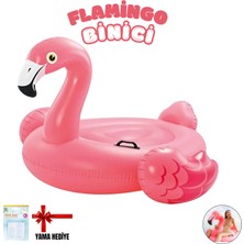 Giffy Büyük Boy Flamingo Binici Şişme Deniz Yatağı 140x125x90 cm 2 Tutma Kollu Havuz Oyuncağı Yama Hediyeli