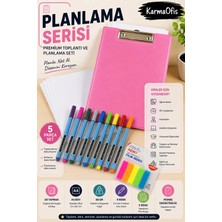 KarmaOfis Planlama Serisi Premium Toplantı ve Planlama Seti | A4 Pembe Sekreterlik, 50 Yaprak Not Kağıdı, 9 Renk Fineliner Kalem ve 5 Renk Film Ayraç