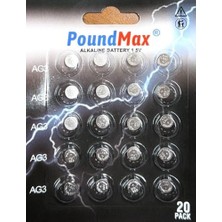 Vavis 20 x Poundmax Ag3 LR41 LR736 / L736 / G3 / G3A / 3ga / 192 / GP192 / V3GA / RW87 1.5V Poundmax Alkalin Düğme Piller Küçük Elektronik Ev Aletleri, Araba Anahtarları, Ölçüm Cihazları