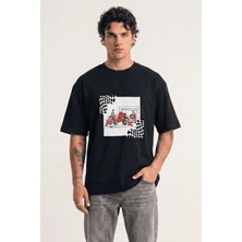 Black Nova Oversize Baskılı  Unisex %100 Pamuk T-Shirt Pit Stop Siyah