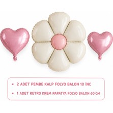 Çavuş E-Ticaret Pembe Kalp ve Retro Papatya Pastel Folyo Balon Parti Seti Krem(Bej) Parti Setleri Doğum Günü Setleri