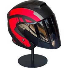 Belirtilmemiş 526 R1 Red Güneş Gözlüklü Yarım Motosiklet Kaskı (Smoke Vizörlü)