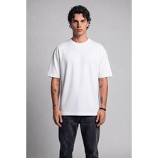 Black Nova Oversize Baskılı Unisex %100 Pamuk T-Shirt Skull Rider Beyaz