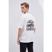 Black Nova Oversize Baskılı Unisex %100 Pamuk T-Shirt Lifestyle Beyaz