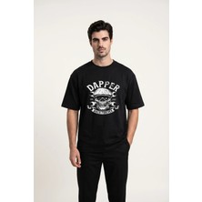 Black Nova Oversize Baskılı Unisex %100 Pamuk T-Shirt Dapper Siyah