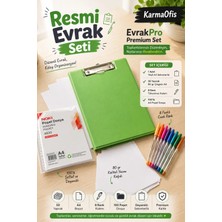 KarmaOfis Resmi Evrak Seti | Yeşil A4 Sekreterlik + 50 Yaprak A4 Kağıt + 8 Renk Tükenmez Kalem + 100'LÜ Poşet Dosya | Profesyonel Evrak Düzenleme Seti