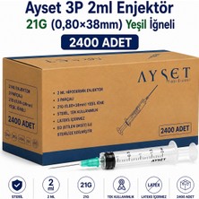 Ayset 3 Parça 2 ml Enjektör 21G (0,80 × 38 Mm) Yeşil Iğneli (2400 Adet)