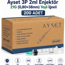 Ayset 3 Parça 2 ml Enjektör 21G (0,80 × 38 Mm) Yeşil Iğneli (200 Adet)