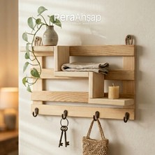 Pera Wooden Tier Raflı Ahşap Askılık Duvar Organizeri 4 Kancalı 35X20 cm