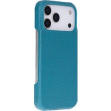 PLM Apple iPhone 17 Pro Max Için, Hakiki Deri, El Yapımı Kılıf, Magsafe ile Uyumlu, Iç Yüzeyi Kadife, Turkuaz